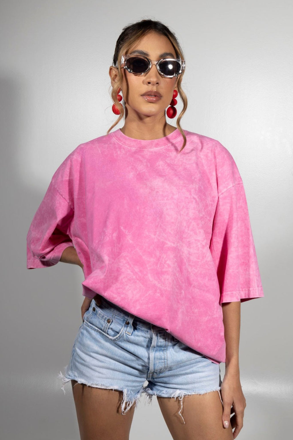 Camiseta Acid Wash Oversize Rosado