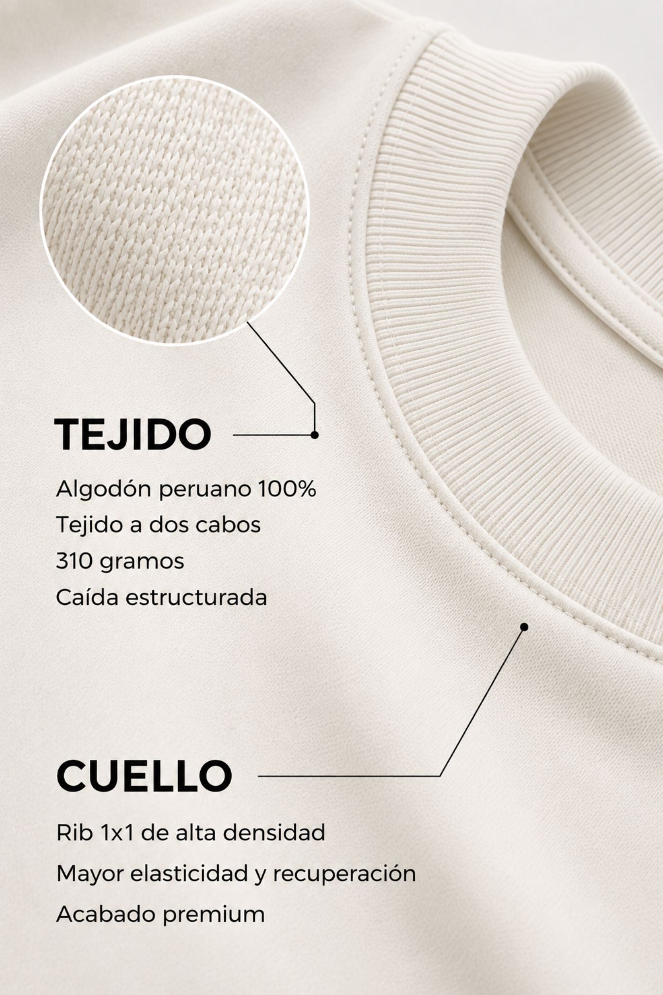 Camiseta de algodón peruano semi-oversize blanco hueso