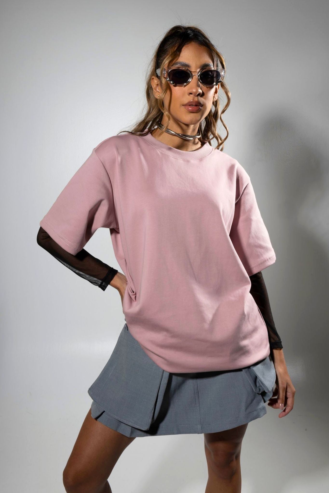 Camiseta Básica Alto Gramaje Semi Oversize Rosada