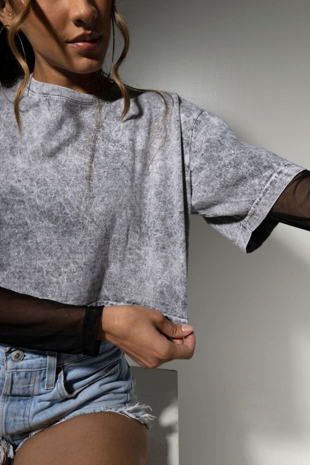 Crop Top Acid Wash Gris 