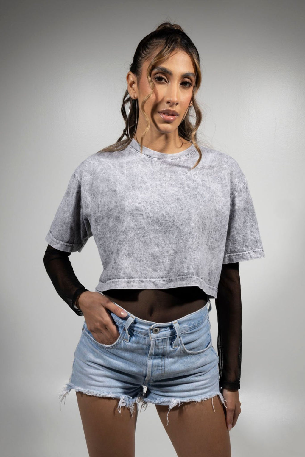 Crop Top Acid Wash Gris 