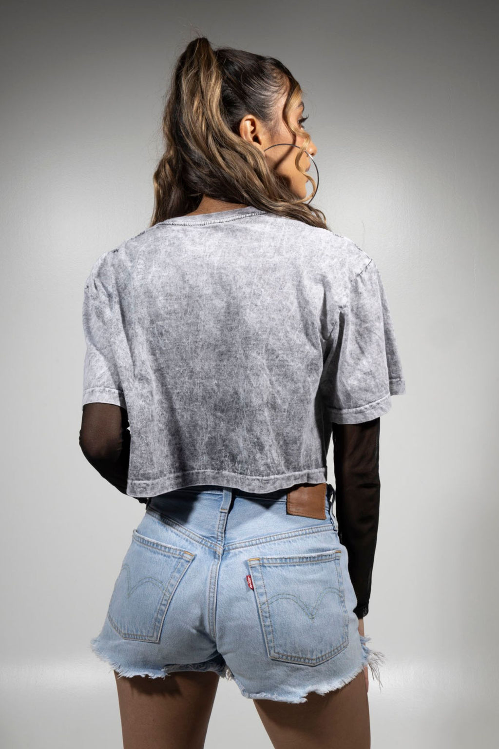 Crop Top Acid Wash Gris 