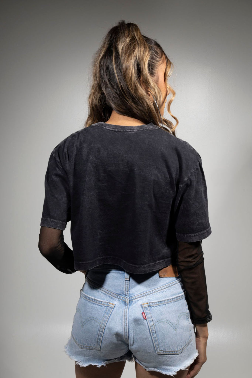 Crop Top Acid Wash Negro