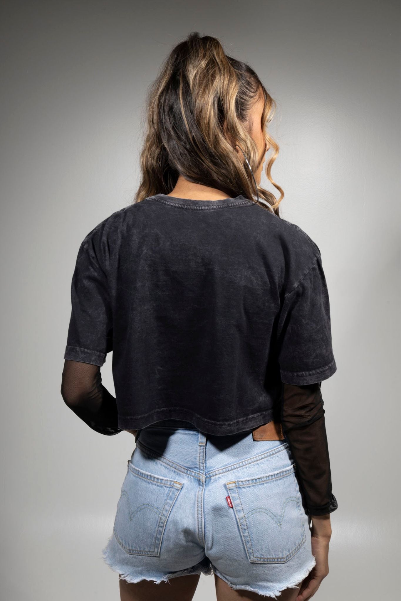 Crop Top Acid Wash Negro