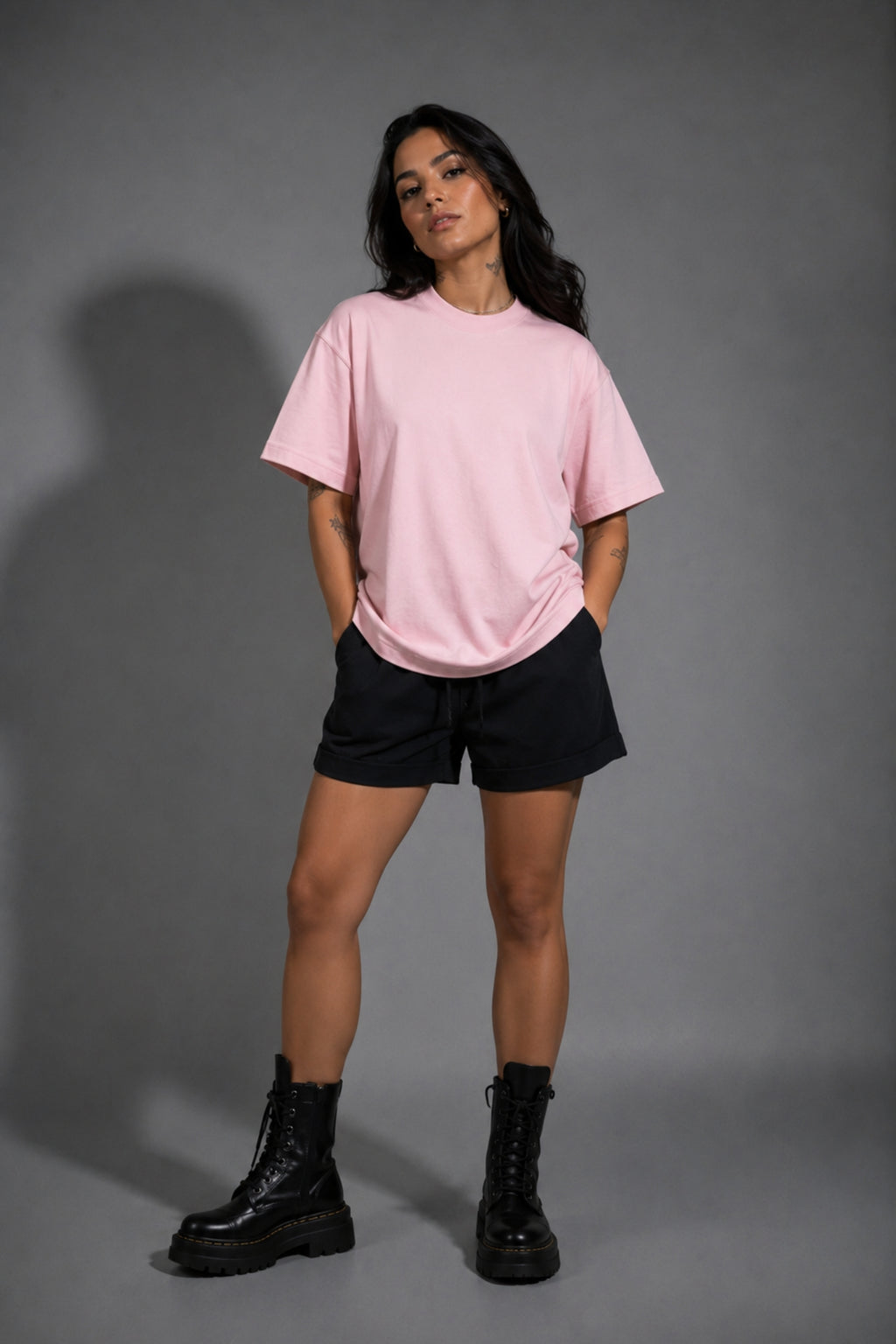 Camiseta Algodón Peruano Rosada Semi Oversize