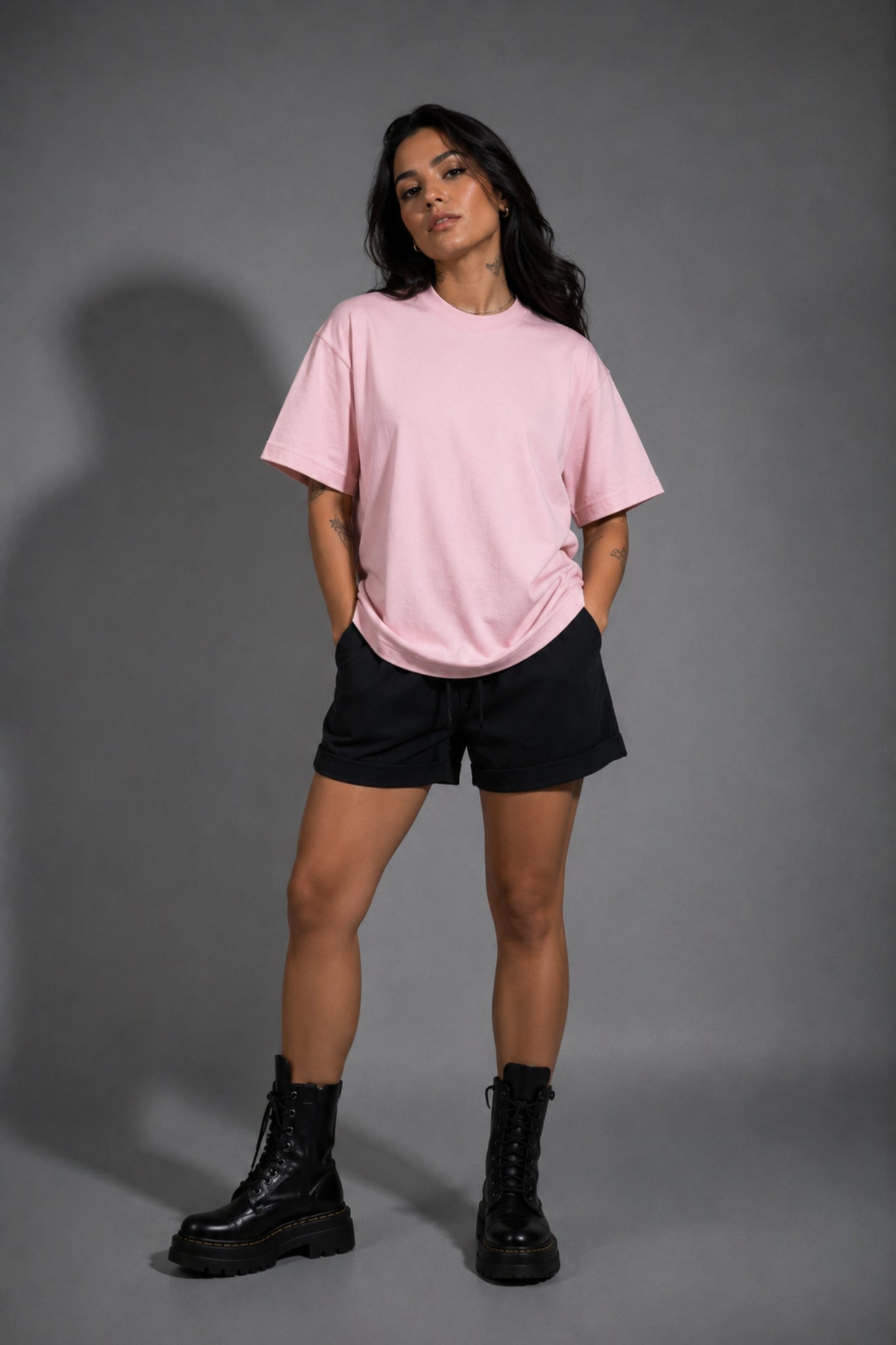 Camiseta Algodón Peruano Rosada Semi Oversize