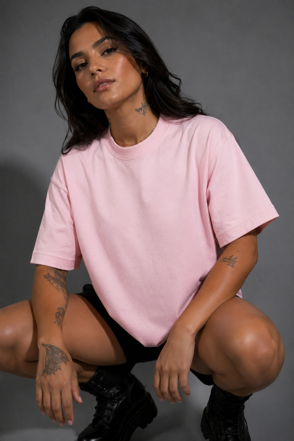 Camiseta Algodón Peruano Rosada Semi Oversize